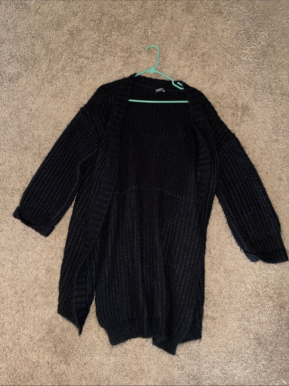 Black Open-Front Ribbed Knit Women's Cardigan